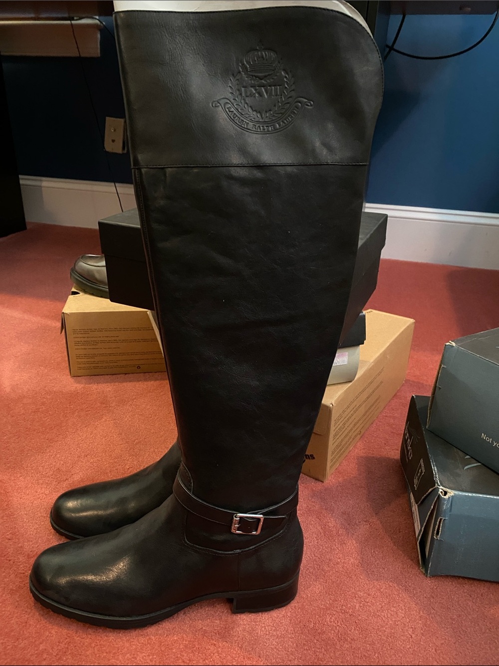 Ralph Lauren Black Leather Men's Riding Boots with Crest